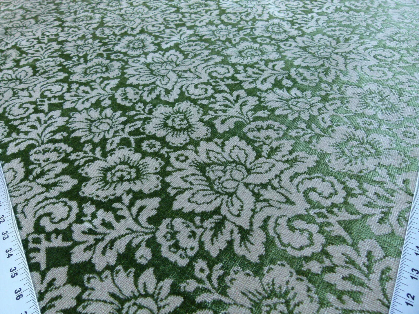 Scalamandre Audrey Cut Velvet Linen Green Renaissance Artichoke Rose MSRP USD 427/Y