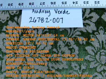 Scalamandre Audrey Cut Velvet Linen Green Renaissance Artichoke Rose MSRP USD 427/Y