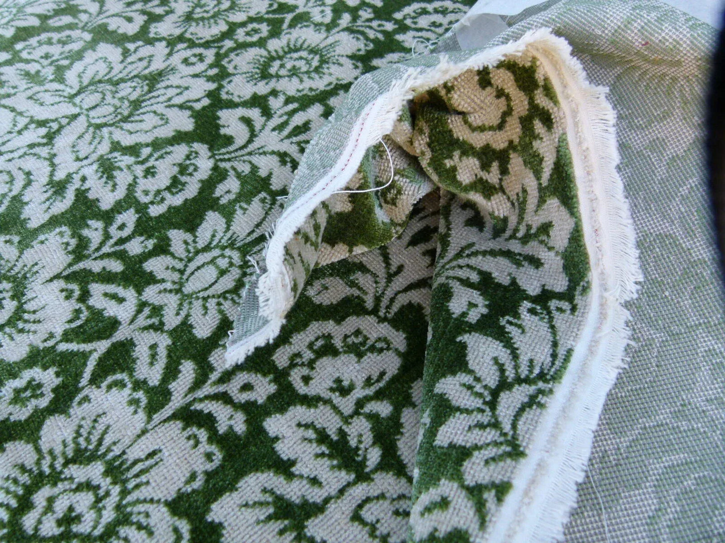 Scalamandre Audrey Cut Velvet Linen Green Renaissance Artichoke Rose MSRP USD 427/Y