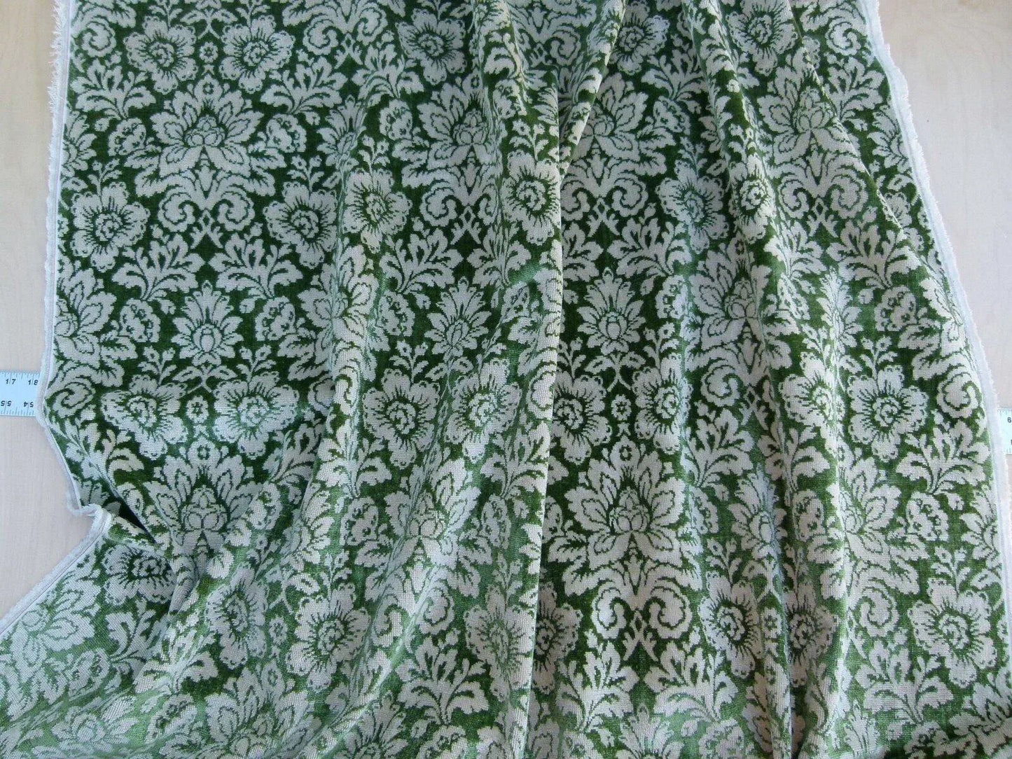 Scalamandre Audrey Cut Velvet Linen Green Renaissance Artichoke Rose MSRP USD 427/Y