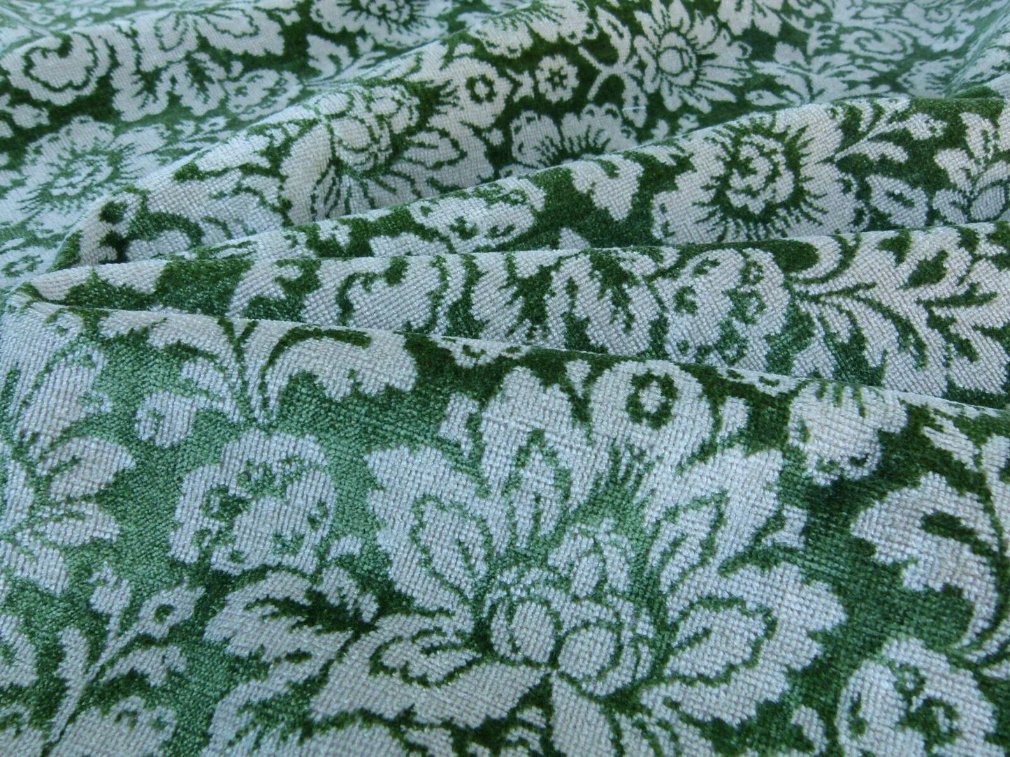 Scalamandre Audrey Cut Velvet Linen Green Renaissance Artichoke Rose MSRP USD 427/Y