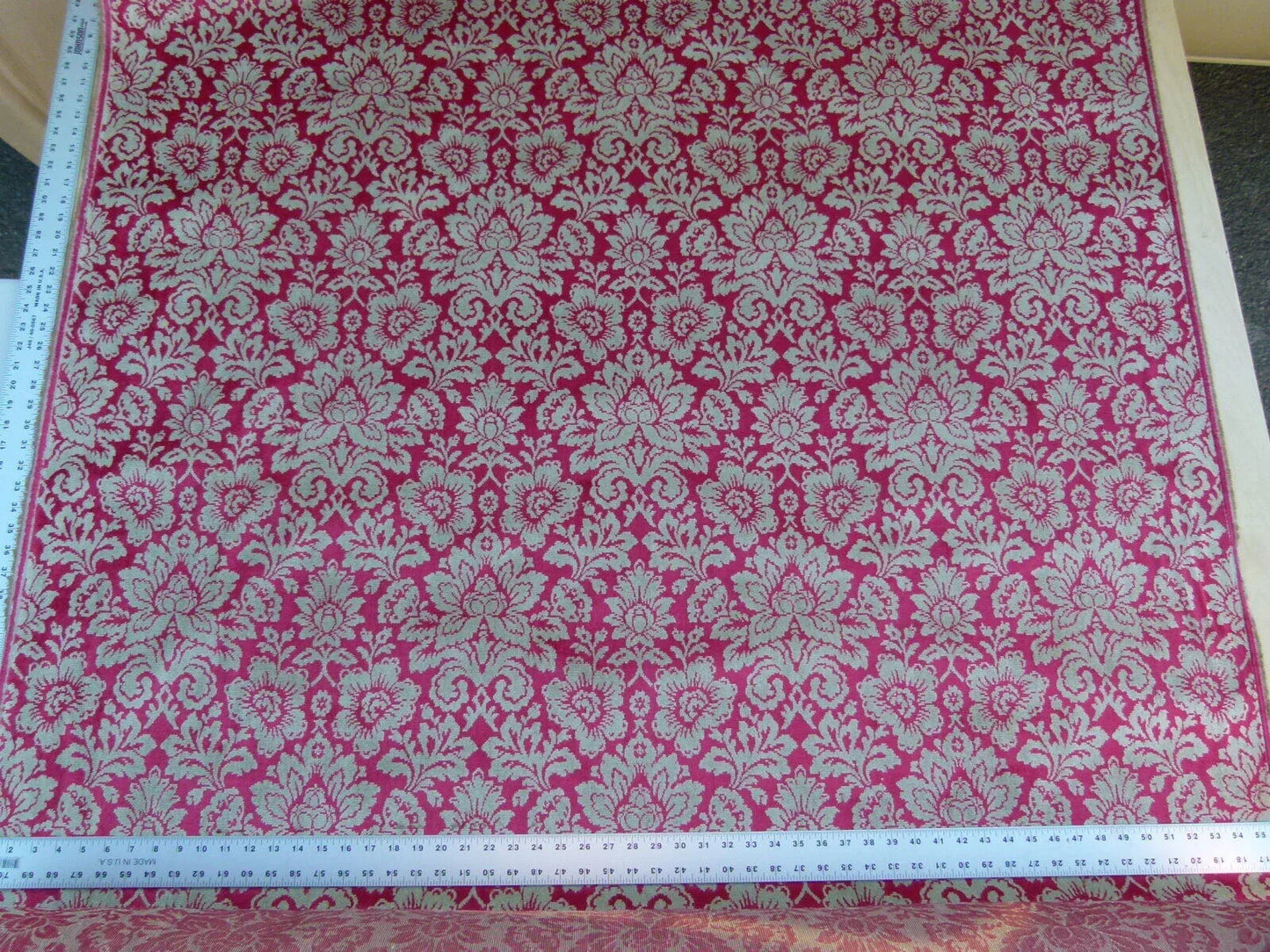 Scalamandre Audrey Damask Cut Velvet Linen Red Renaissance Artichoke Rose MSRP USD 427/Y