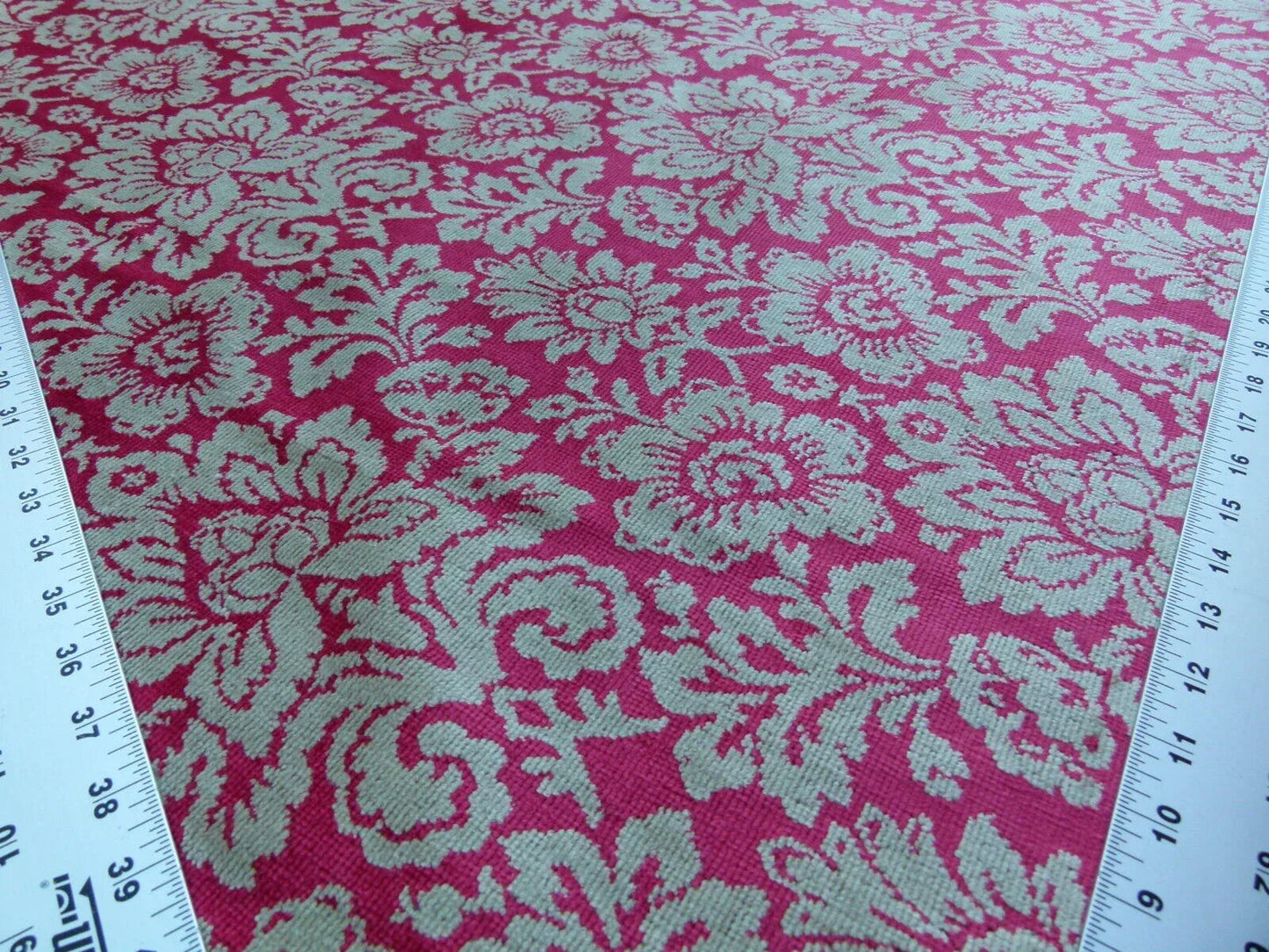Scalamandre Audrey Damask Cut Velvet Linen Red Renaissance Artichoke Rose MSRP USD 427/Y