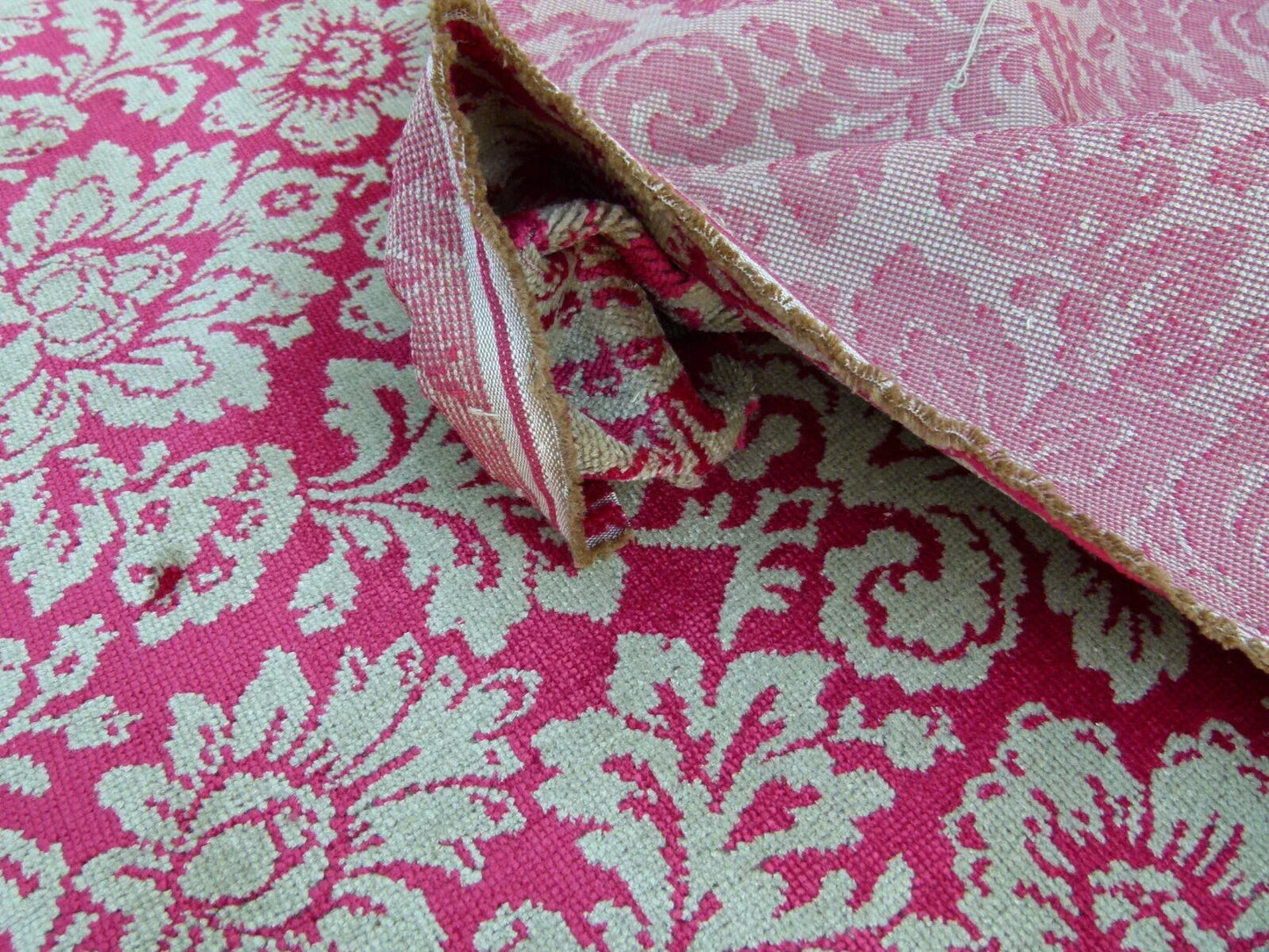 Scalamandre Audrey Damask Cut Velvet Linen Red Renaissance Artichoke Rose MSRP USD 427/Y