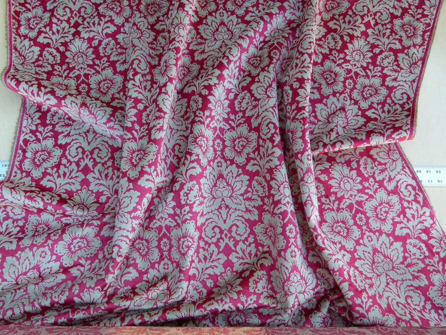 Scalamandre Audrey Damask Cut Velvet Linen Red Renaissance Artichoke Rose MSRP USD 427/Y