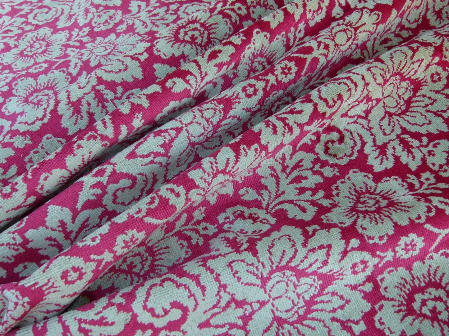 Scalamandre Audrey Damask Cut Velvet Linen Red Renaissance Artichoke Rose MSRP USD 427/Y