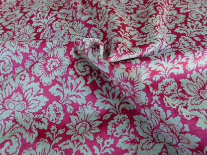 Scalamandre Audrey Damask Cut Velvet Linen Red Renaissance Artichoke Rose MSRP USD 427/Y