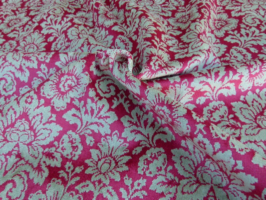 Scalamandre Audrey Damask Cut Velvet Linen Red Renaissance Artichoke Rose MSRP USD 427/Y