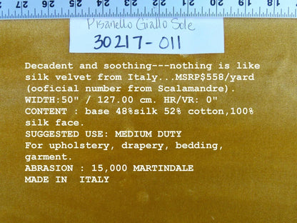 By Yard Scalamandre Pisanello Silk Velvet Giallo Sole Gold MSRP USD 558/Y