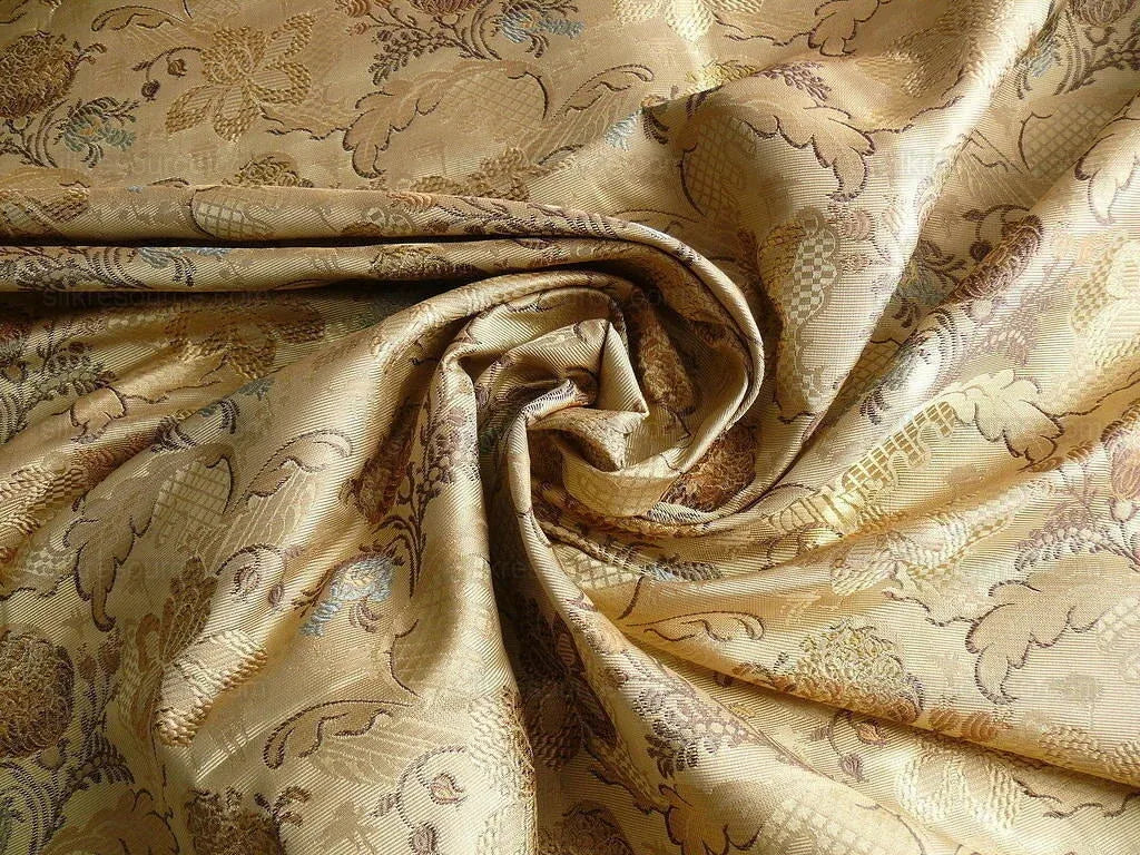 by yard French 100%silk Lampas Pom Orchid Lace Antique Gold