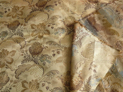 by yard French 100%silk Lampas Pom Orchid Lace Antique Gold