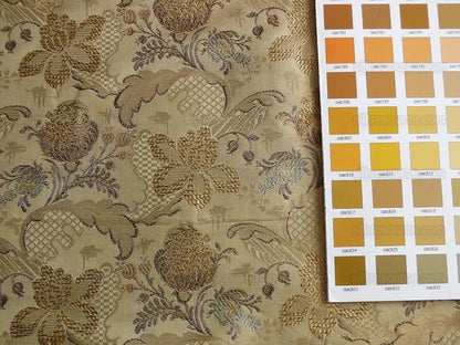 by yard French 100%silk Lampas Pom Orchid Lace Antique Gold