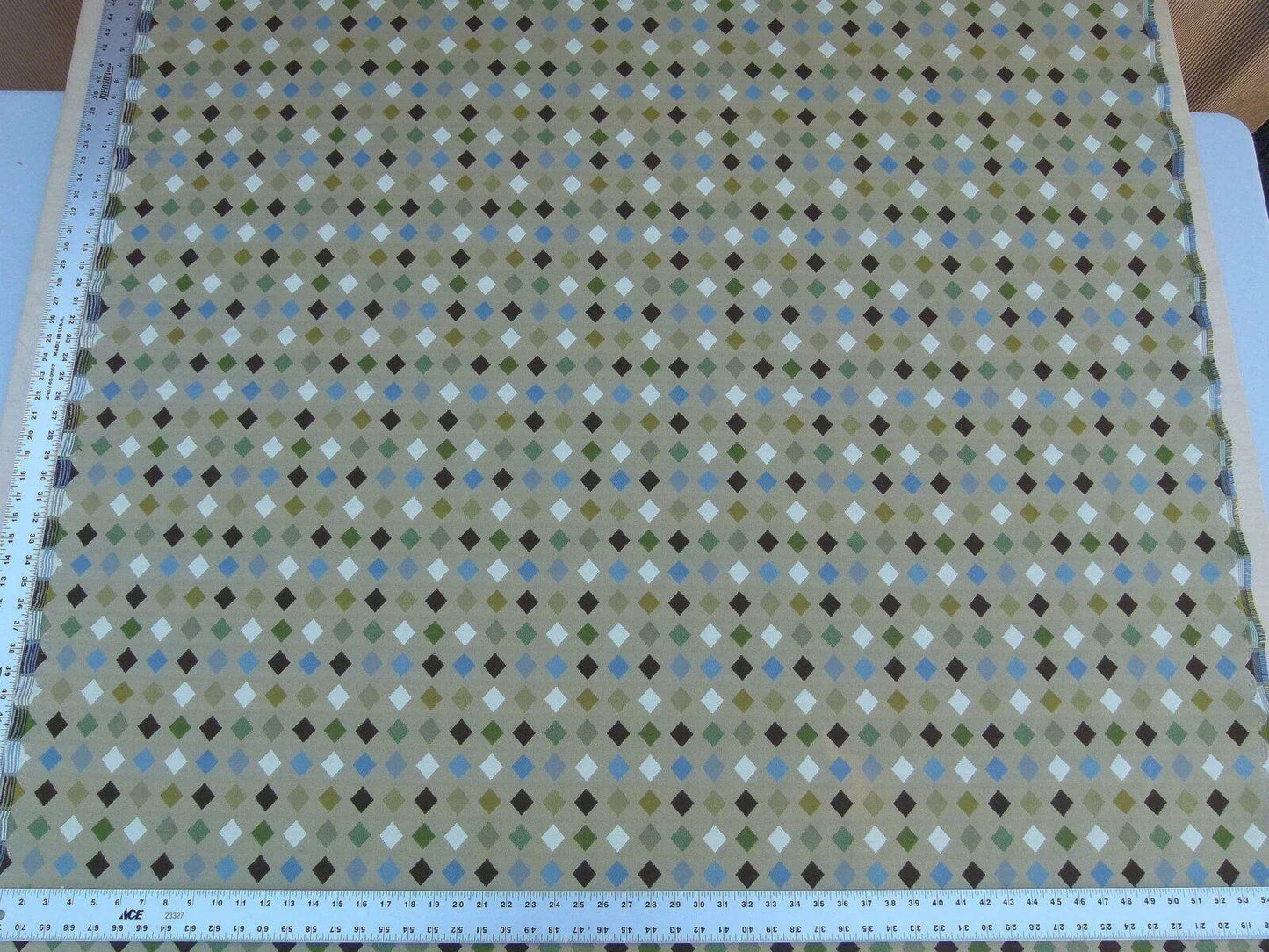 By Yard Breezeway Green Mult On Desert Tan Woven Diamond Dot MSRP USD 222/y Fonthill Old World Weavers