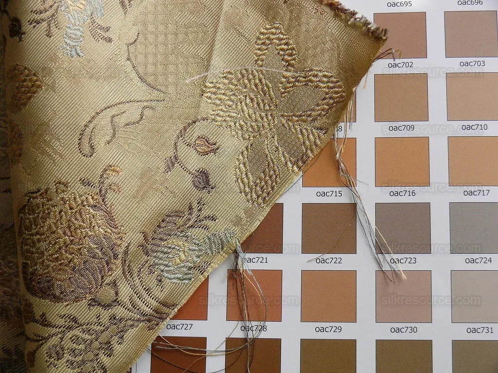 by yard French 100%silk Lampas Pom Orchid Lace Antique Gold