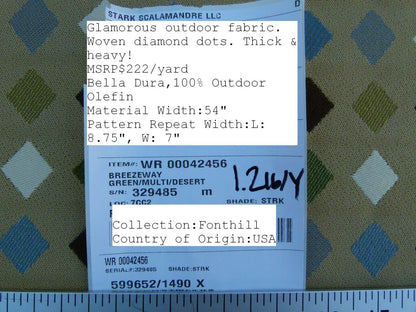 By Yard Breezeway Green Mult On Desert Tan Woven Diamond Dot MSRP USD 222/y Fonthill Old World Weavers
