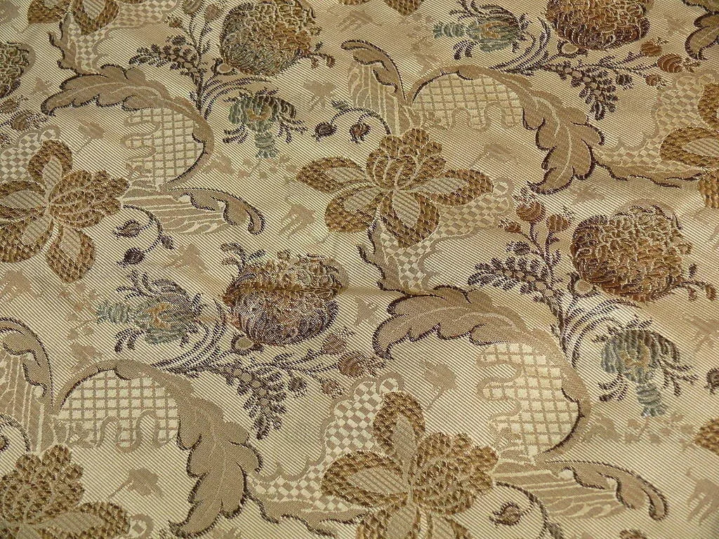 by yard French 100%silk Lampas Pom Orchid Lace Antique Gold