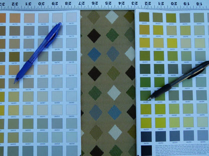 By Yard Breezeway Green Mult On Desert Tan Woven Diamond Dot MSRP USD 222/y Fonthill Old World Weavers