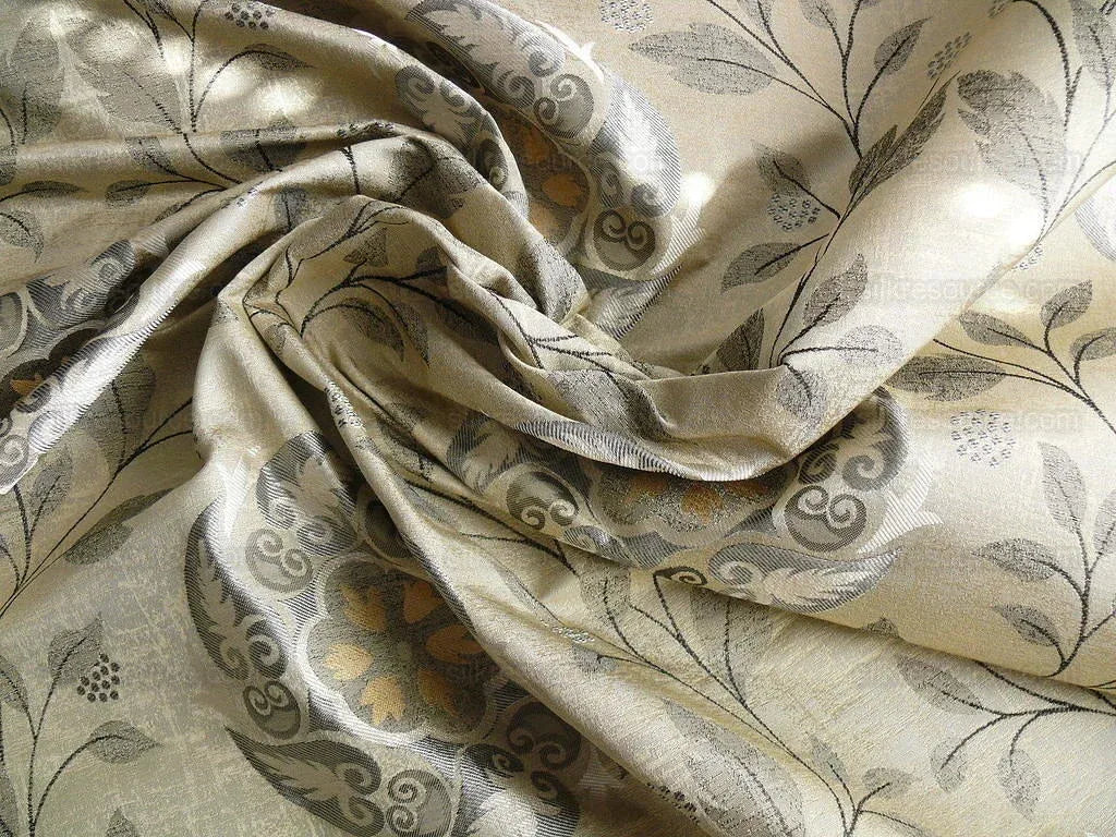 S Harris "tobago" Silk Lampas Lighter Silver Charcoal Black Grey Gold Art Deco Mid-century Thick MSRP USD 320/Y