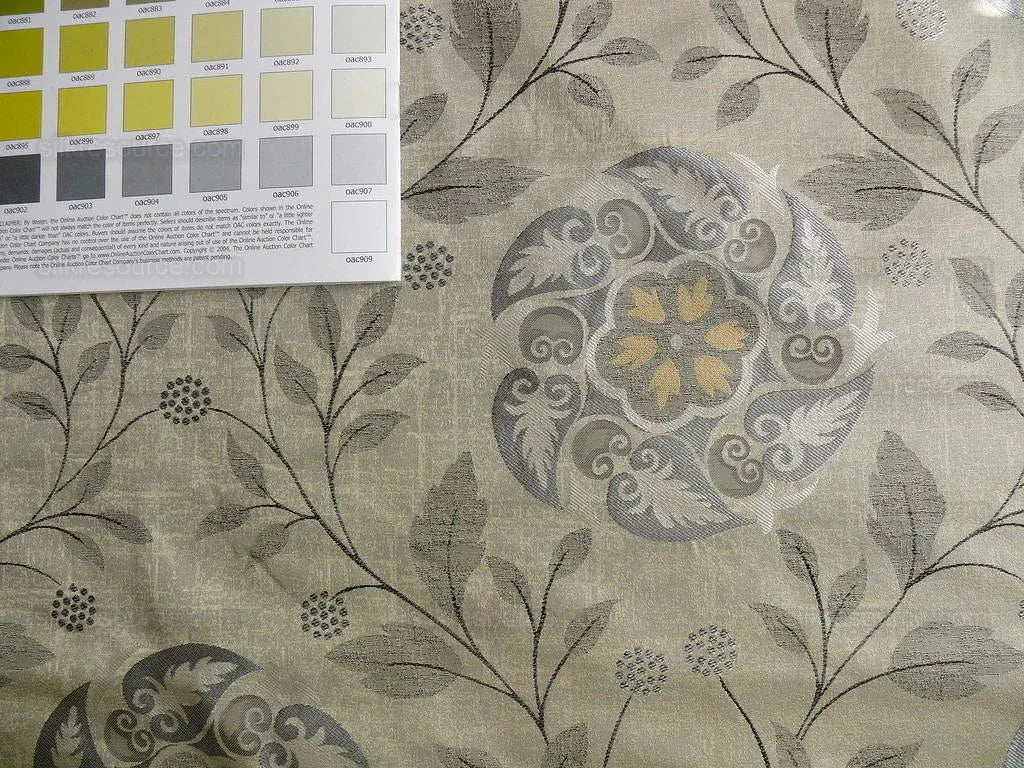 S Harris "tobago" Silk Lampas Lighter Silver Charcoal Black Grey Gold Art Deco Mid-century Thick MSRP USD 320/Y