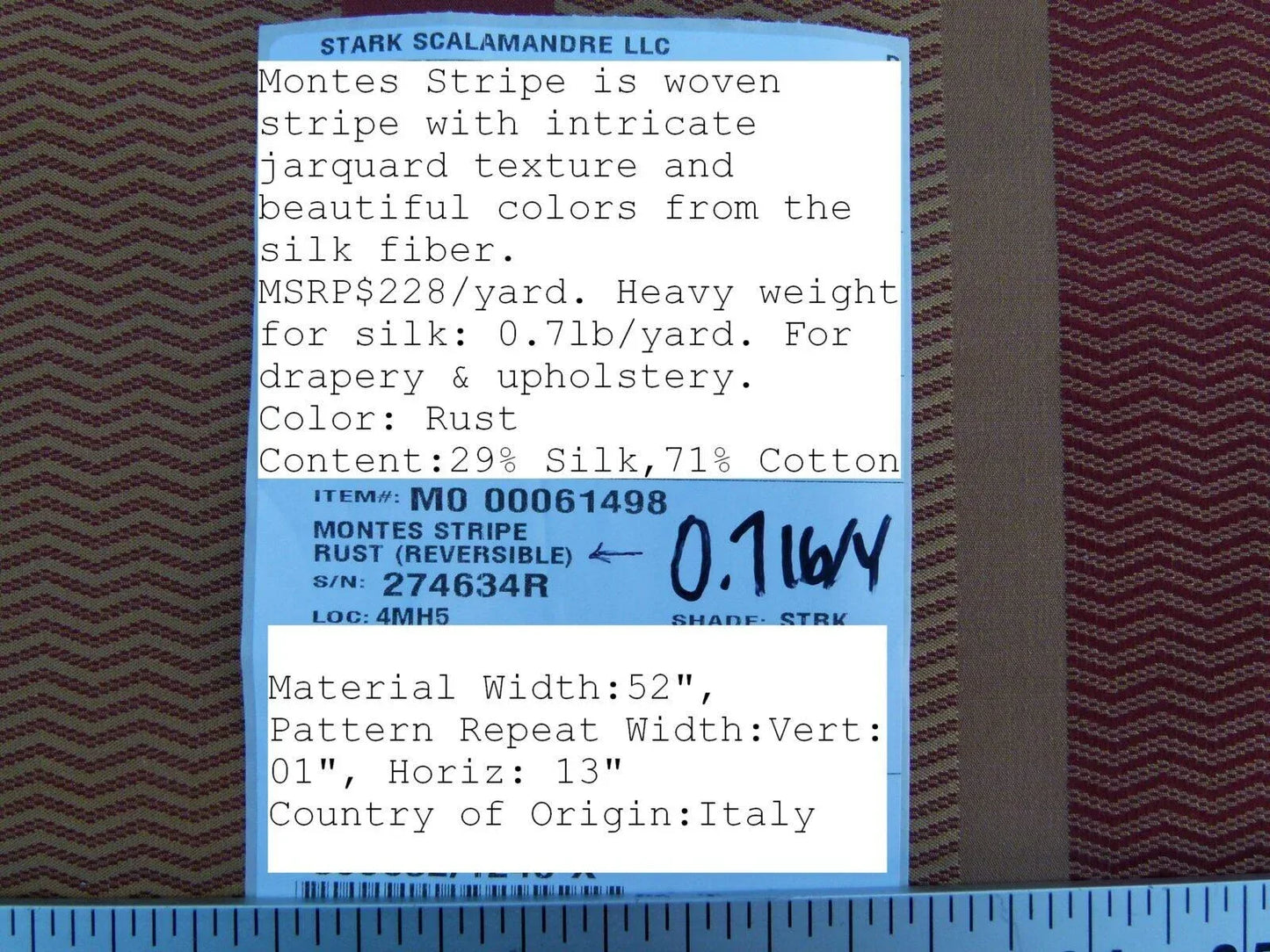 By Yard Montes Stripe In Rust Red Gold Silk Jarquard MSRP USD 228/y Grey Watkins Rust (backed)