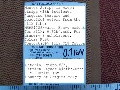 By Yard Montes Stripe In Rust Red Gold Silk Jarquard MSRP USD 228/y Grey Watkins Rust (backed)