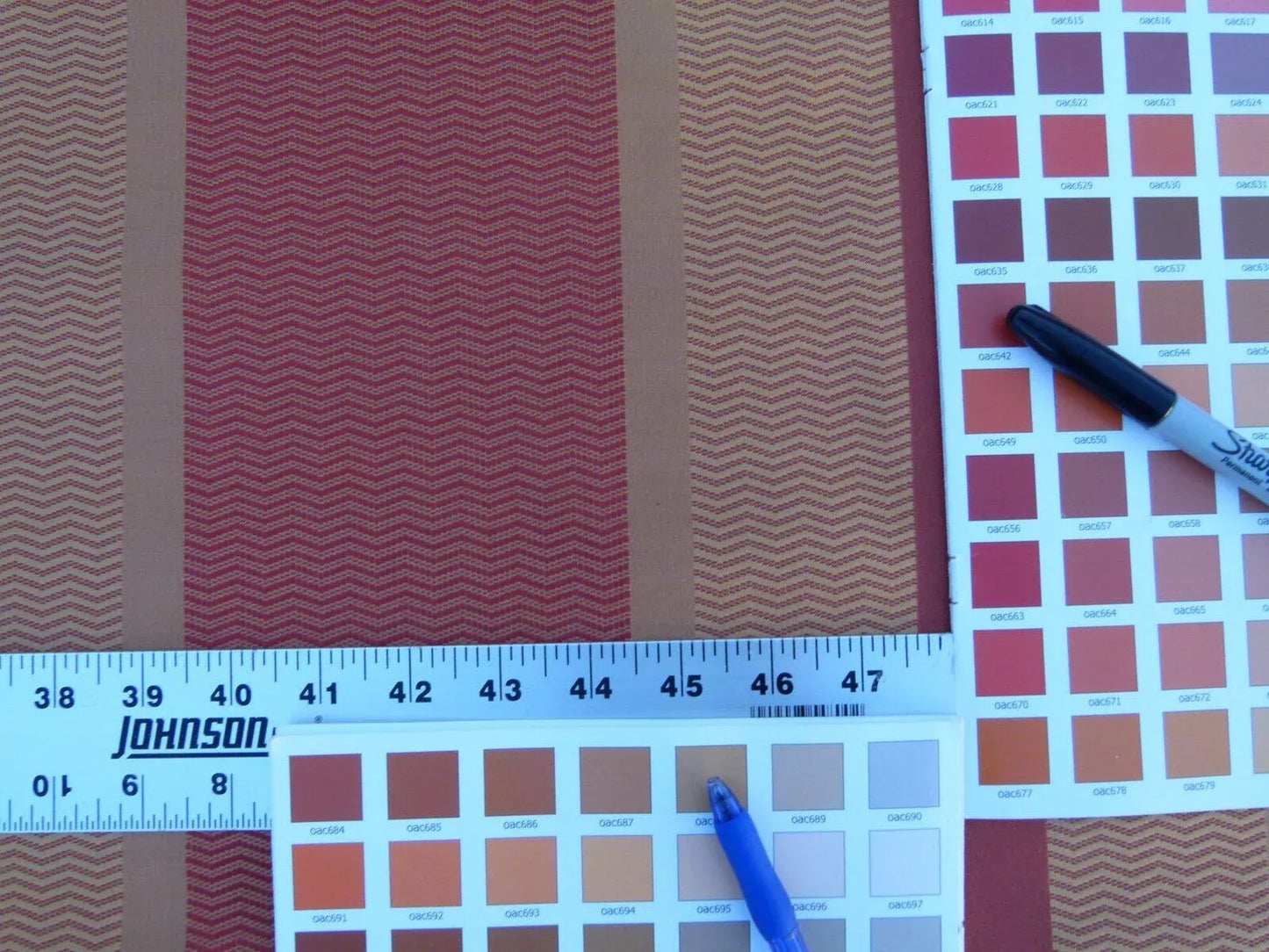 By Yard Montes Stripe In Rust Red Gold Silk Jarquard MSRP USD 228/y Grey Watkins Rust (backed)