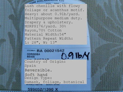 By Yard Scalamandre Cordoba Beige Foliage Damask Grey Watkins MSRP USD 176/Y (reversible)