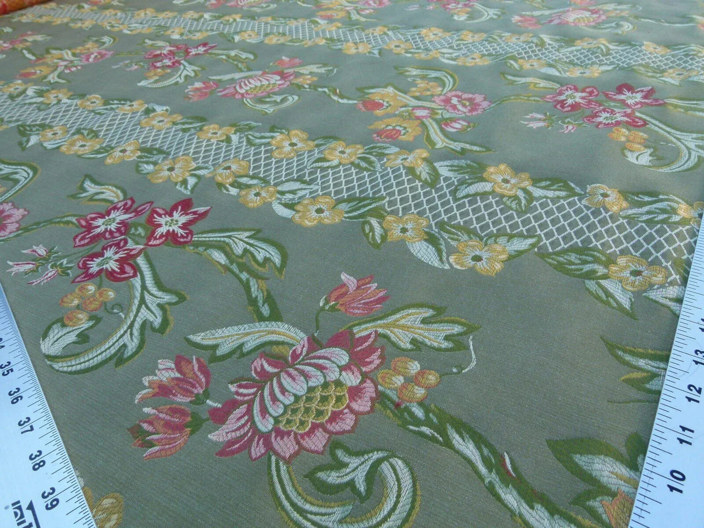 By Yard Scalamandre Lampas Ramage Gw Olive Grey Watkins Floral Stripe MSRP USD 272/Y