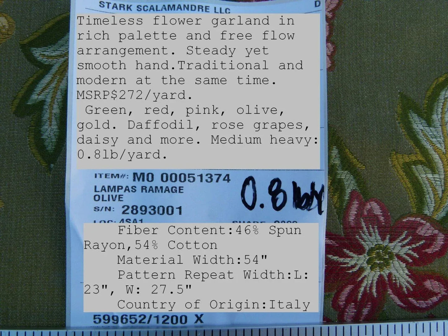 By Yard Scalamandre Lampas Ramage Gw Olive Grey Watkins Floral Stripe MSRP USD 272/Y