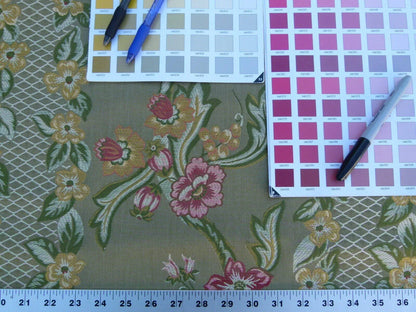 By Yard Scalamandre Lampas Ramage Gw Olive Grey Watkins Floral Stripe MSRP USD 272/Y