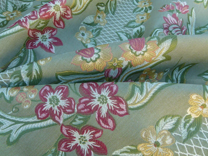 By Yard Scalamandre Lampas Ramage Gw Olive Grey Watkins Floral Stripe MSRP USD 272/Y