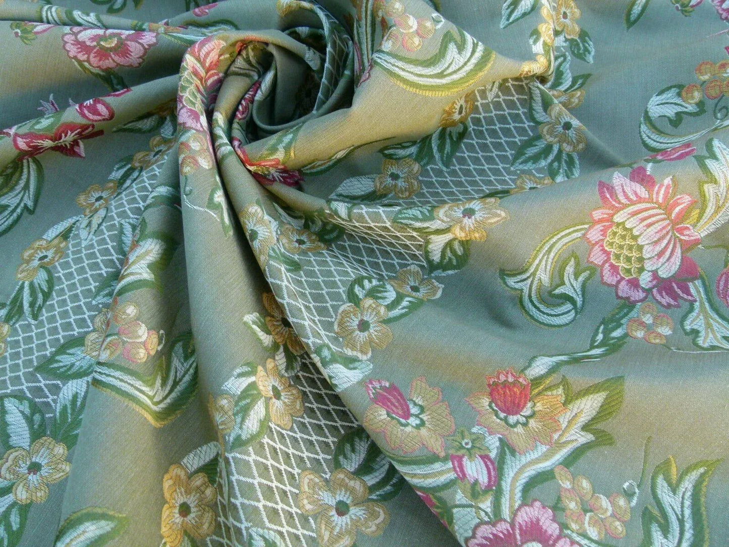 By Yard Scalamandre Lampas Ramage Gw Olive Grey Watkins Floral Stripe MSRP USD 272/Y