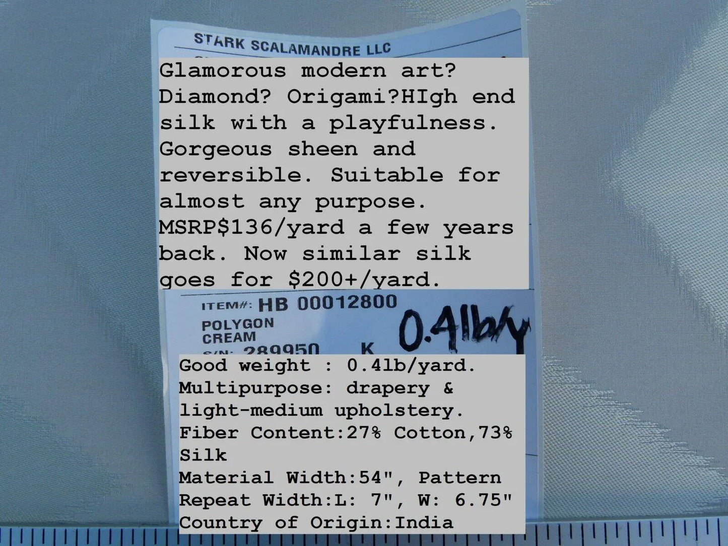 Scalamandre Polygon Grey Watkins Brilliant Cream Silk Cotton Old World Weavers MSRP USD 260/Y