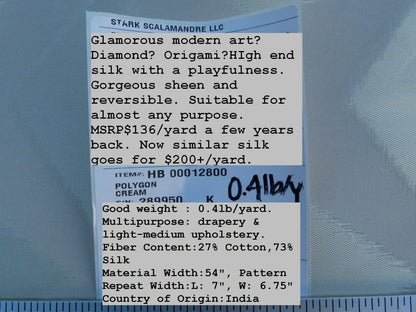 Scalamandre Polygon Grey Watkins Brilliant Cream Silk Cotton Old World Weavers MSRP USD 260/Y