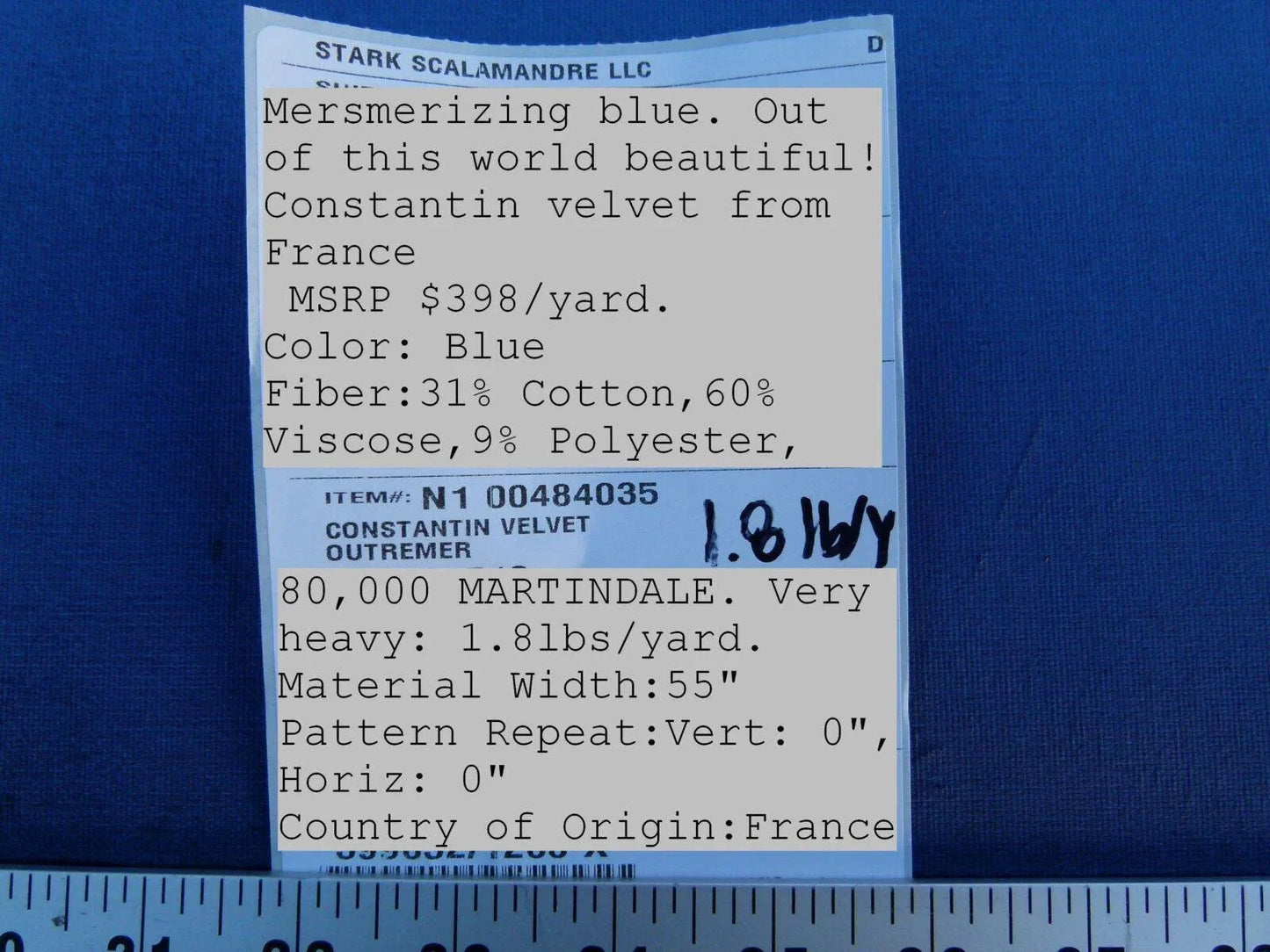 By Yard Scalamandre Constantin Velvet Outremer Blue Old World Weavers Shimmering Heavy MSRP USD 398/Y