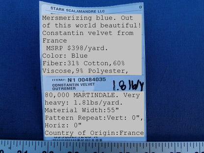 By Yard Scalamandre Constantin Velvet Outremer Blue Old World Weavers Shimmering Heavy MSRP USD 398/Y