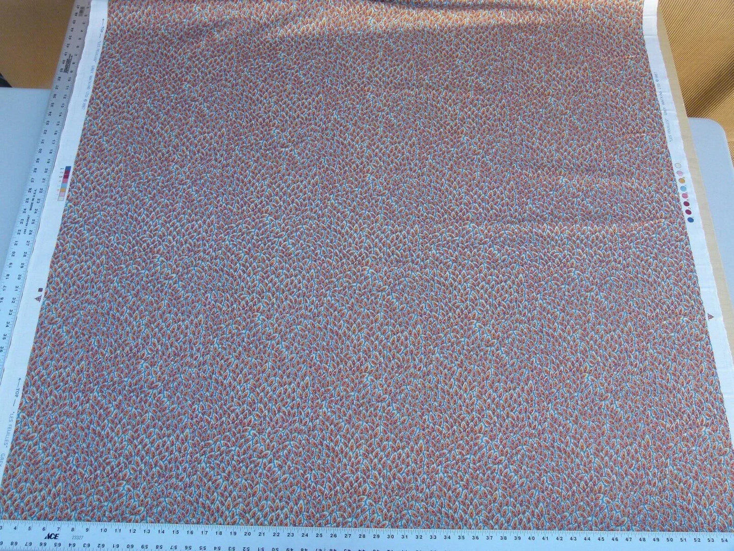 By Yard Scalamandre Les Feuilles Feathers Flowers Gw Blue/gold Red Orange  Animal Skin Bird Feather Mid-Century MSRP $200+/Y