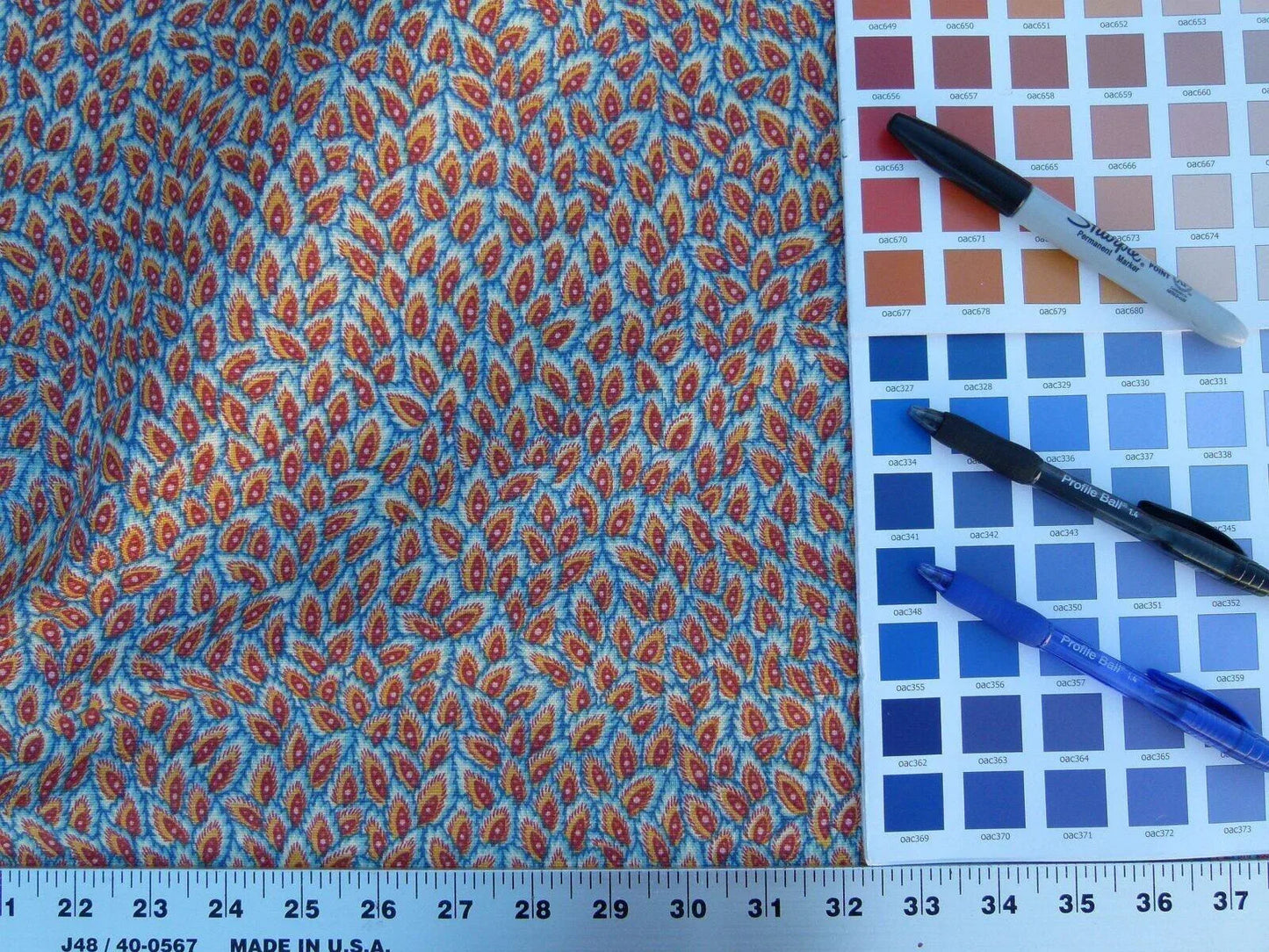 By Yard Scalamandre Les Feuilles Feathers Flowers Gw Blue/gold Red Orange  Animal Skin Bird Feather Mid-Century MSRP $200+/Y