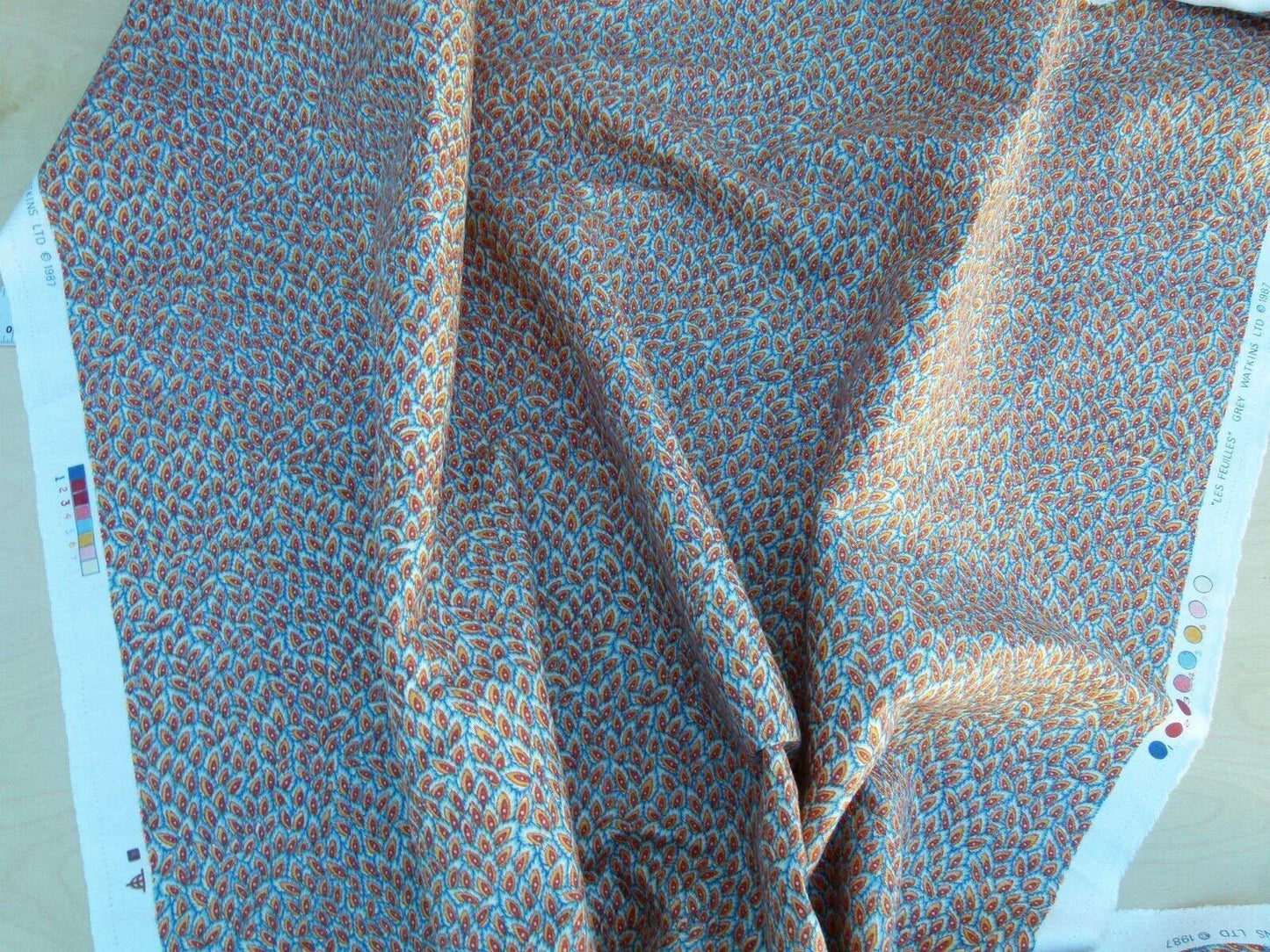 By Yard Scalamandre Les Feuilles Feathers Flowers Gw Blue/gold Red Orange  Animal Skin Bird Feather Mid-Century MSRP $200+/Y