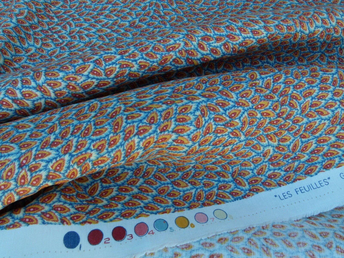 By Yard Scalamandre Les Feuilles Feathers Flowers Gw Blue/gold Red Orange  Animal Skin Bird Feather Mid-Century MSRP $200+/Y