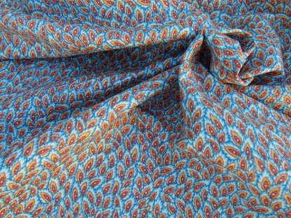 By Yard Scalamandre Les Feuilles Feathers Flowers Gw Blue/gold Red Orange  Animal Skin Bird Feather Mid-Century MSRP $200+/Y