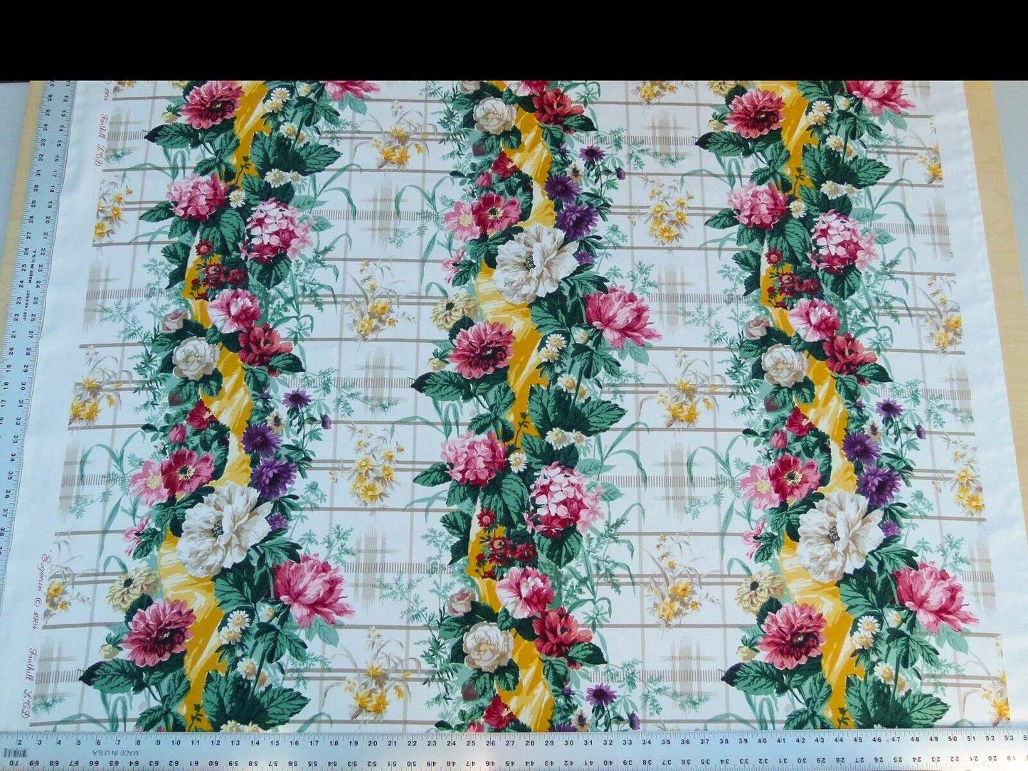 By Yard Scalamandre Eugenie Multi Yellow Chintz Tromp D’oeil Satin Sache Rose Garland MSRP USD 288/Yd