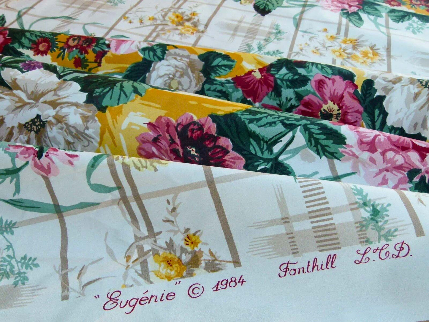 By Yard Scalamandre Eugenie Multi Yellow Chintz Tromp D’oeil Satin Sache Rose Garland MSRP USD 288/Yd