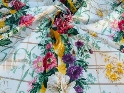 By Yard Scalamandre Eugenie Multi Yellow Chintz Tromp D’oeil Satin Sache Rose Garland MSRP USD 288/Yd