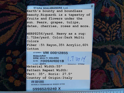 By Yard Scalamandre Riquardi Drk Multi Colors Old World Weavers Pear Tree Tapestry MSRP USD 256/Y