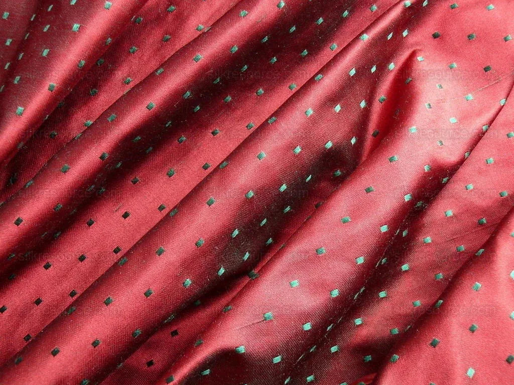 100% Silk Satin Damask Crimson Red Polka Dot Glamor