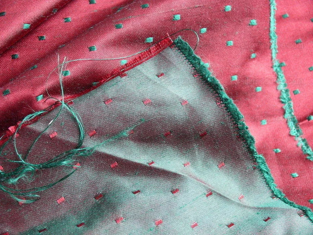 100% Silk Satin Damask Crimson Red Polka Dot Glamor