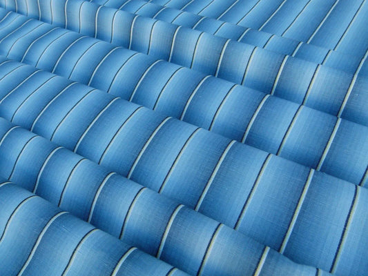 By Yard Scalamandre  Old World Weavers Lindy Blue Stripe Linen Cotton Woven MSRP USD 124/Y