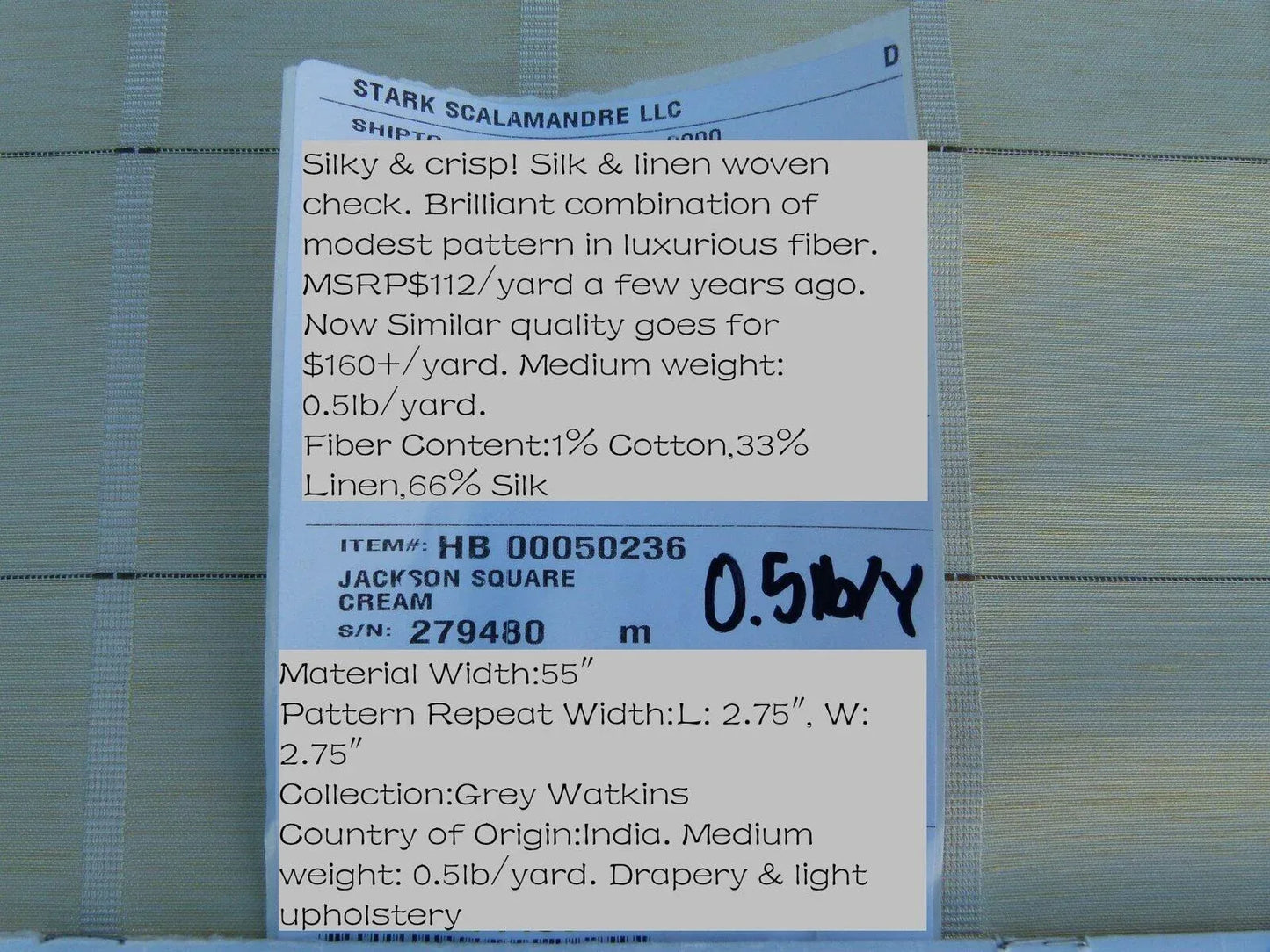 Scalamandre Jackson Square Cream Watkins Silk Linen Plaid MSRP USD 112/Y
