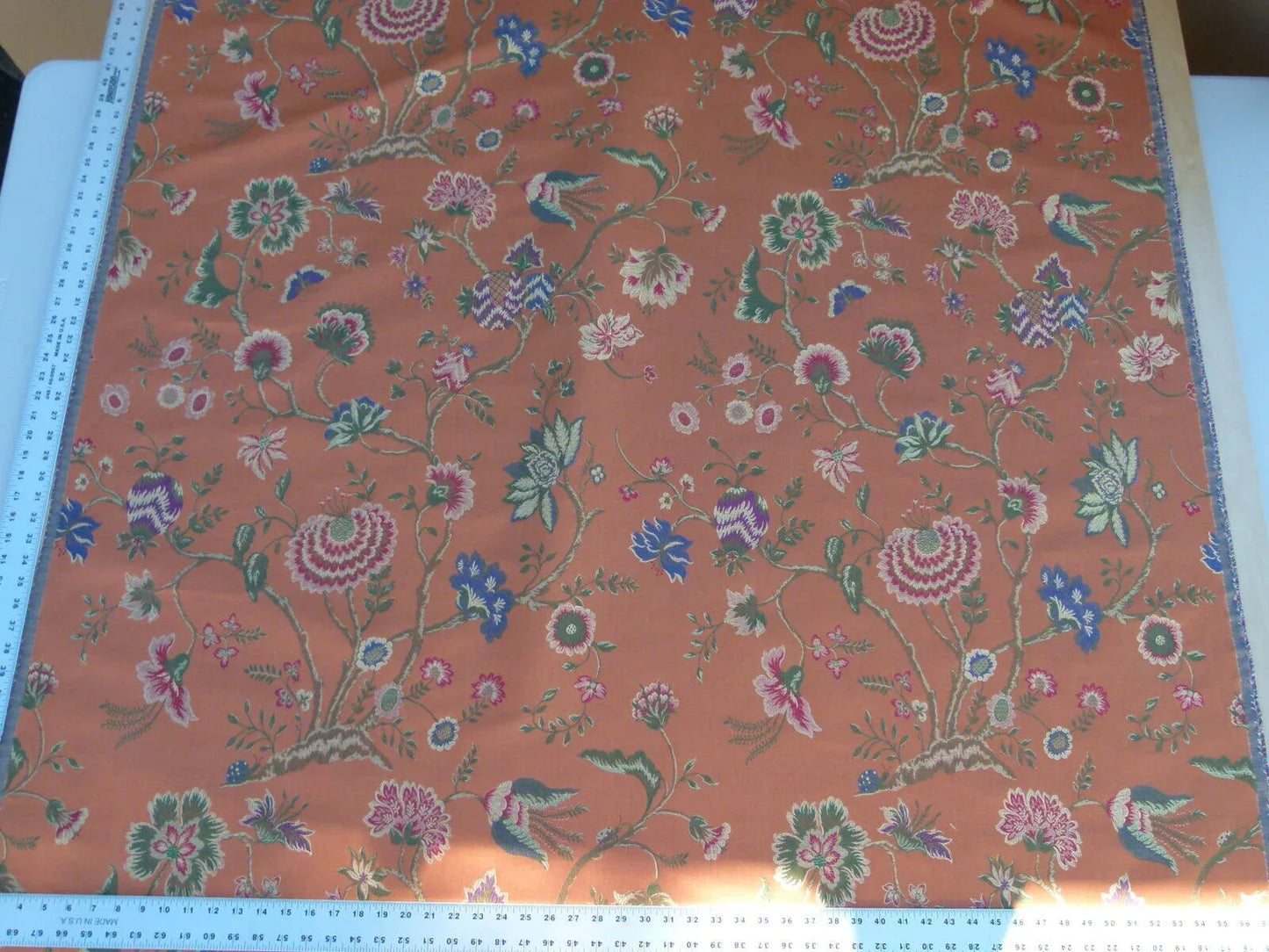 Scalamandre Utopian Garden Grey Watkins Salmon Pink Renaissance Floral &amp; Fruits Butterfly Snail Old World Weavers Flower Lampas MSRP USD 408/y